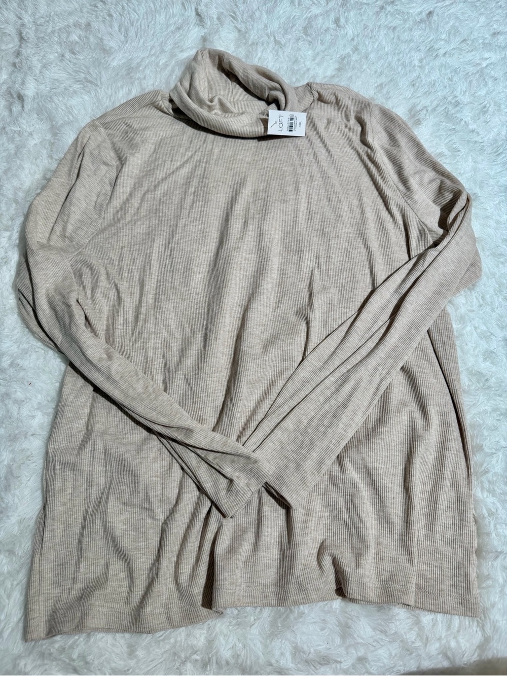 NWT LOFT XXL Beige Cream Ribbed Turtleneck Long Sleeve Top Sweater Shirt Tops